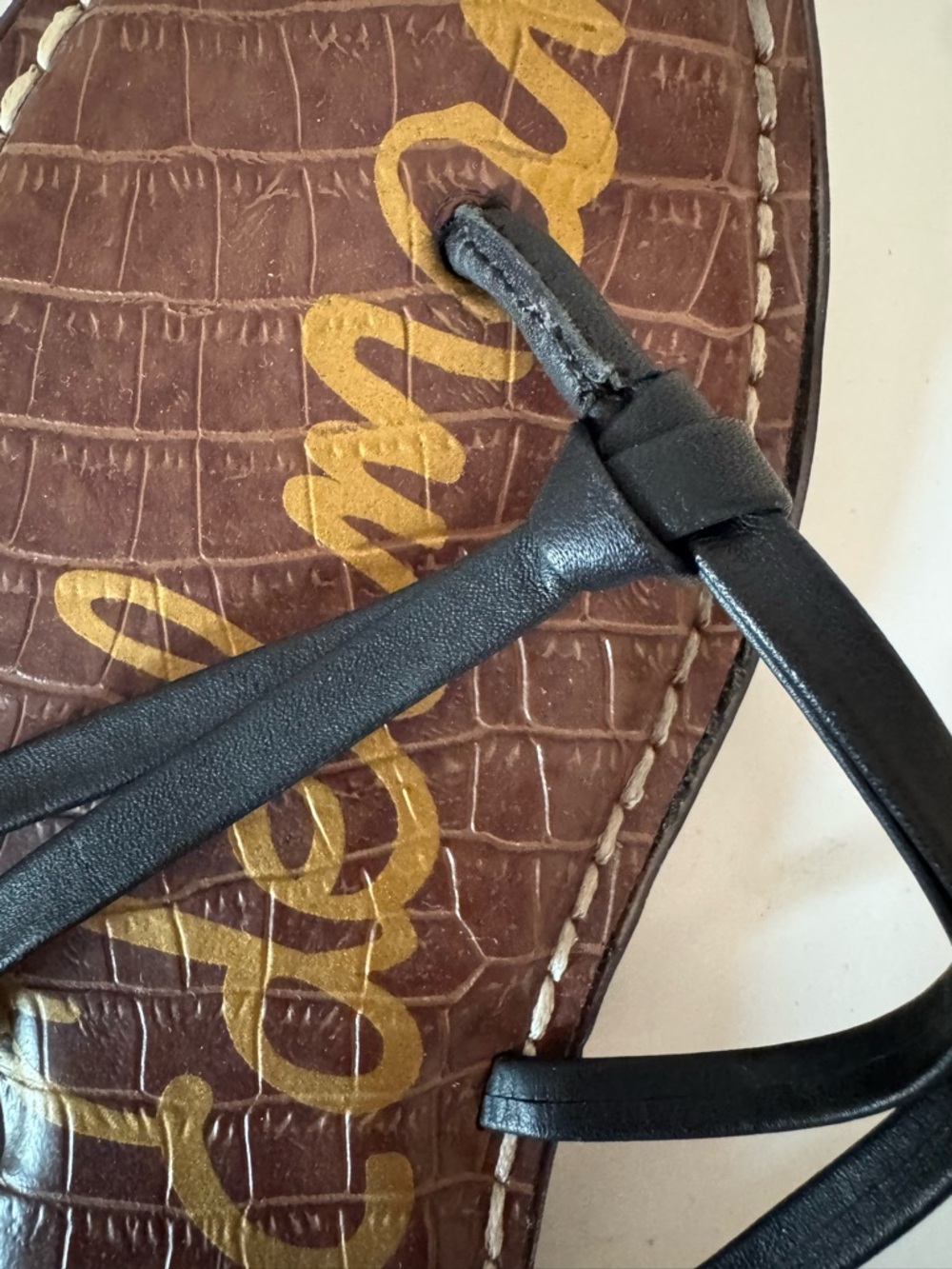 Sam Edelman Black Strappy Sandals with Brown Croc Insole - Picture 4 of 5